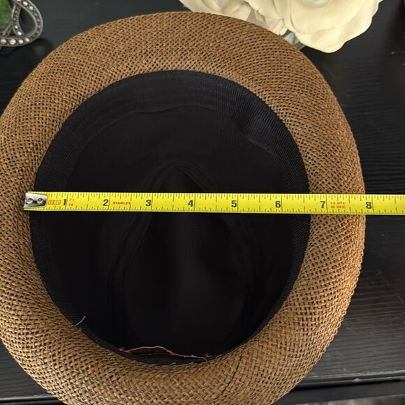 Men’s Unisex Fedora Hat Brown Dark Tan leather accent Short Rim Classic Elegant - Picture 5 of 5